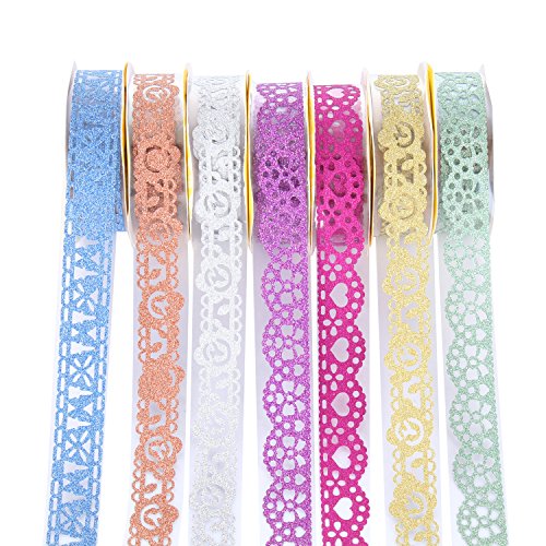 moinkerin 7 Rollos Cinta de Encaje Cintas Autoadhesivas Decorativas Washi Cinta para DIY Scrapbooking Manualidades