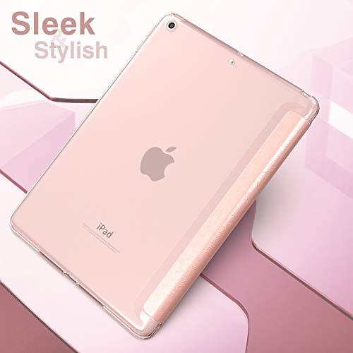 MoKo Funda Compatible con 2018/2017 iPad 9.7 6th/5th Generation, Ultra Delgado Función de Soporte TPU Protectora Plegable Cubierta Inteligente Trasera Transparente para iPad 9.7" 2018/2017 - Oro Rosa