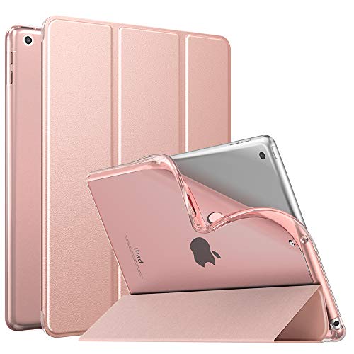 MoKo Funda Compatible con 2018/2017 iPad 9.7 6th/5th Generation, Ultra Delgado Función de Soporte TPU Protectora Plegable Cubierta Inteligente Trasera Transparente para iPad 9.7" 2018/2017 - Oro Rosa