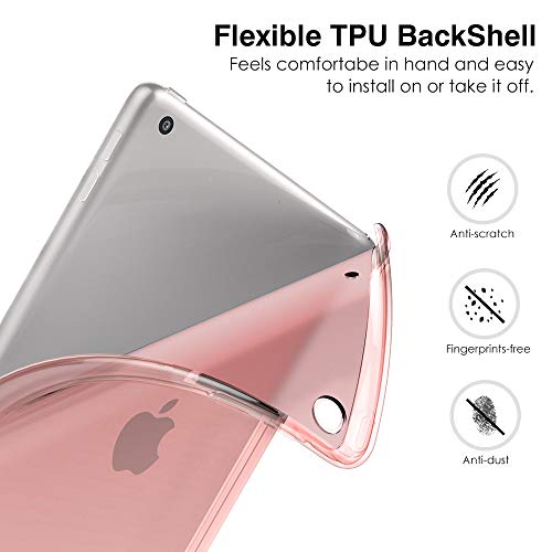 MoKo Funda Compatible con 2018/2017 iPad 9.7 6th/5th Generation, Ultra Delgado Función de Soporte TPU Protectora Plegable Cubierta Inteligente Trasera Transparente para iPad 9.7" 2018/2017 - Oro Rosa