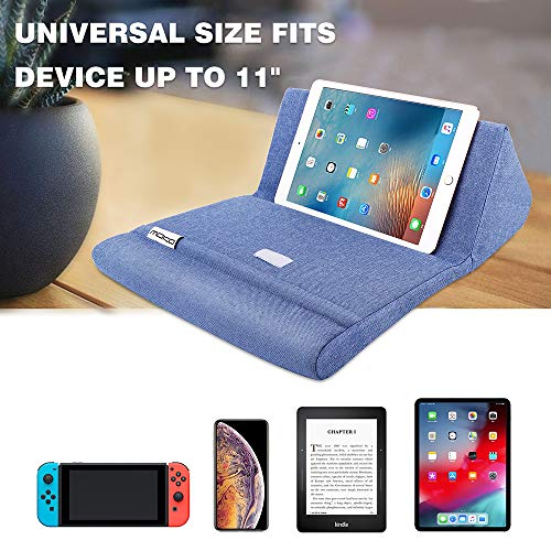 MoKo Soporte de Almohada Compatible con New iPad Air 3rd Gen, iPad Mini 5th Gen, iPad Pro 11, iPad 10.2" 2019, Soporte de Almohadas de Tableta hasta 11" para Samsung Galaxy Tab - Denim Azul