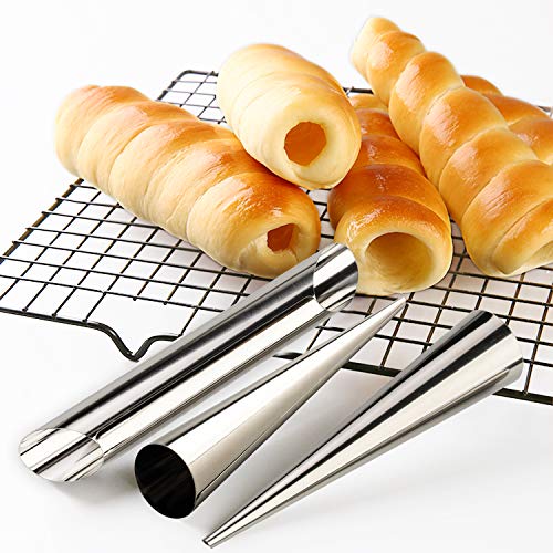 Molde de acero inoxidable con forma de cono tubular para tubos de cannoli, moldes para hornear croissant