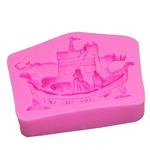 Molde de silicona con forma de barco pirata para decoración de tartas, fondant Cake 3D molde de silicona de grado alimenticio