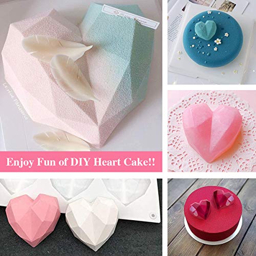 Molde de silicona de Baker Boutique 3D Love Heart con forma de corazón, 2 moldes de 8 cavidades, molde de postre en forma de corazón de diamante 3D, bandeja de herramientas para hornear hechas a mano