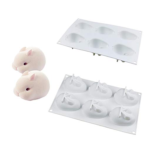 Molde de Silicona para Tartas, 6 Cavidades Forma de Conejo Moldes para Caramelos, Molde de Jabón para Hornear, para Pastel, Repostería, Panecillo, Pudín, Bizcocho