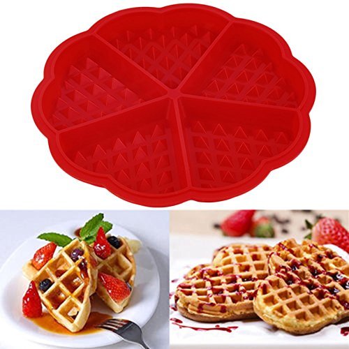 Molde Gofres Silicona, Moldes Waffle, Galletas para Tarta Muffin Cocina Herramientas, Rojo