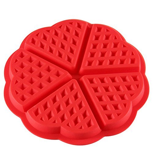 Molde Gofres Silicona, Moldes Waffle, Galletas para Tarta Muffin Cocina Herramientas, Rojo