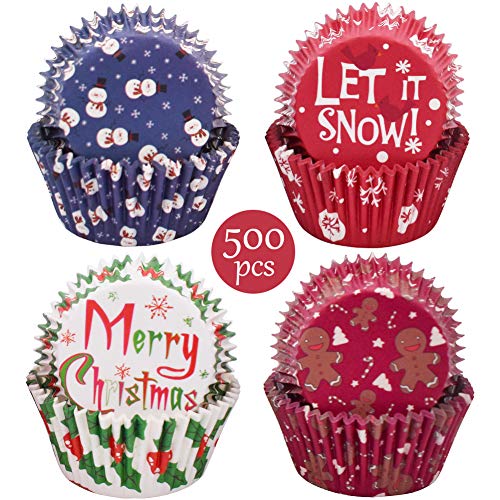 Moldes de papel para magdalenas - WENTS 500pcs Capsulas Cupcakes Navidad Papel Molde Muffin Cases para magdalenas, vasos de horno Fiestas De Navidad(4 estilos)