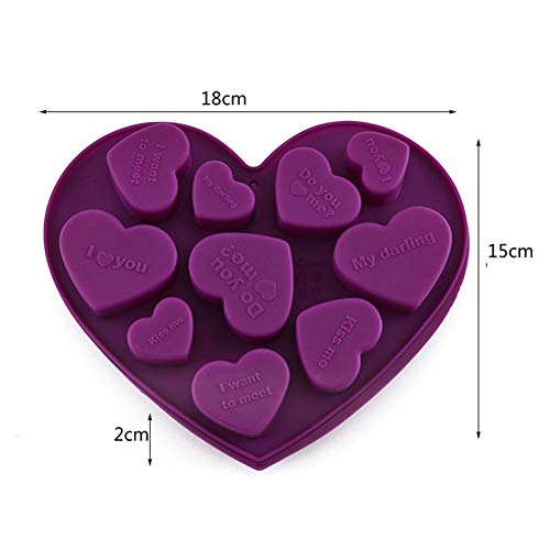 Moldes de Silicona de Chocolate, 2 Paquetes de Moldes Antiadherentes en Forma de Corazón Bandeja para Hornear, Moldes de Proteínas y Barritas Energéticas, para Dulces de Pastel (Rosa + Púrpura)