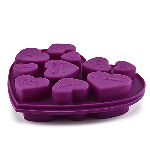 Moldes de Silicona de Chocolate, 2 Paquetes de Moldes Antiadherentes en Forma de Corazón Bandeja para Hornear, Moldes de Proteínas y Barritas Energéticas, para Dulces de Pastel (Rosa + Púrpura)