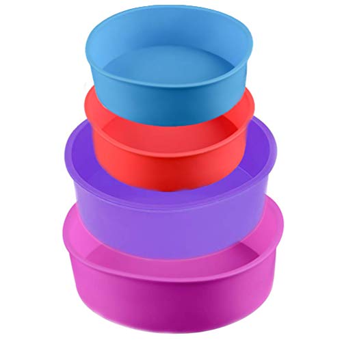 Moldes de silicona para tartas, 4 unidades, redondos, para tartas, 4 pulgadas, 6 pulgadas, antiadherentes, bandeja para hornear para cumpleaños, bodas, aniversarios (azul/rojo/púrpura/rosa)