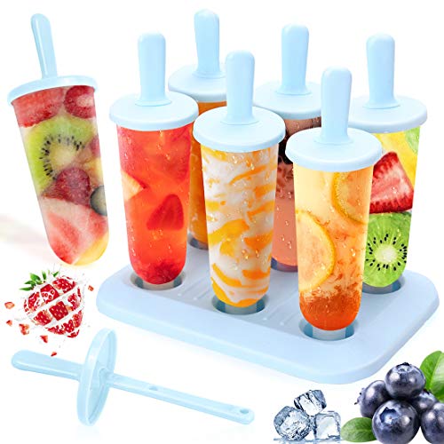 Moldes para Helados, 6 Ice Cream Pop Moldes Helados Popsicle Moldes Frozen Ice Cream Pop BPA Grado Alimenticio para Mujeres, Hombres, Niños, Bebés y Adultos, Azul