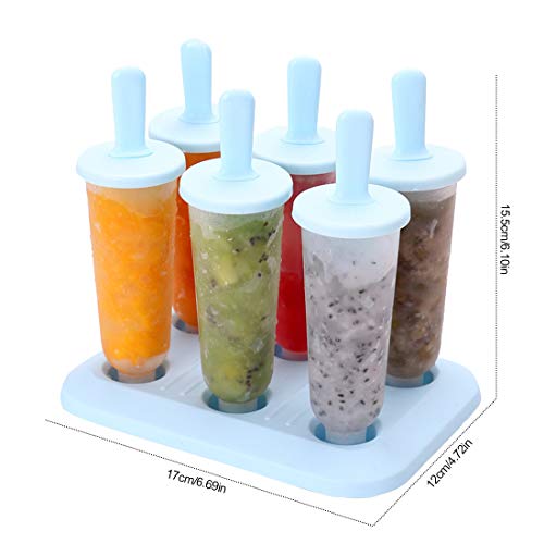 Moldes para Helados, 6 Ice Cream Pop Moldes Helados Popsicle Moldes Frozen Ice Cream Pop BPA Grado Alimenticio para Mujeres, Hombres, Niños, Bebés y Adultos, Azul