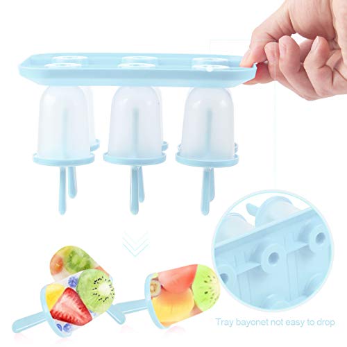 Moldes para Helados, 6 Mini Fabricantes Paletas Heladas Popsicle Reutilizable Moldes Frozen Ice Cream Pop, BPA Grado Alimenticio para Niños, Bebés y Adultos, Azul