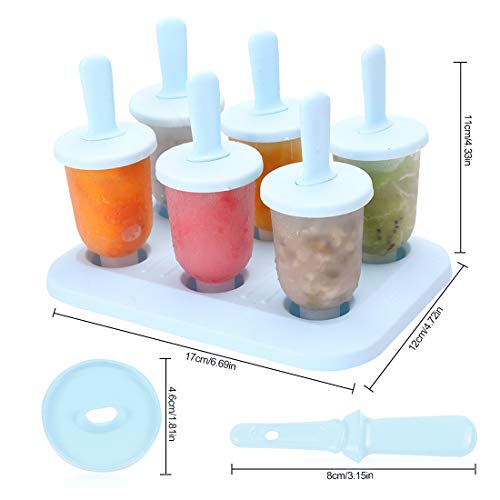 Moldes para Helados, 6 Mini Fabricantes Paletas Heladas Popsicle Reutilizable Moldes Frozen Ice Cream Pop, BPA Grado Alimenticio para Niños, Bebés y Adultos, Azul