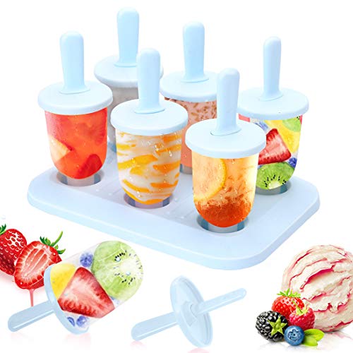 Moldes para Helados, 6 Mini Fabricantes Paletas Heladas Popsicle Reutilizable Moldes Frozen Ice Cream Pop, BPA Grado Alimenticio para Niños, Bebés y Adultos, Azul