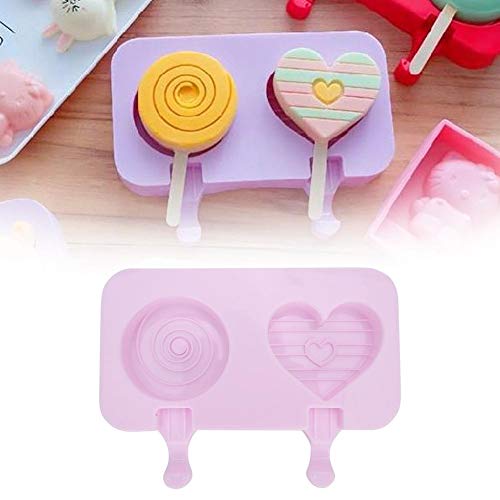 Moldes para Helados, Moldes para Paletas de Silicona de Grado Alimenticio, Lindo Fabricante de Moldes para Hacer Hielo en el Hogar para Barra de Hielo, PudíN (Rosa)(2 rejillas amor en forma redonda)