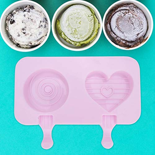 Moldes para Helados, Moldes para Paletas de Silicona de Grado Alimenticio, Lindo Fabricante de Moldes para Hacer Hielo en el Hogar para Barra de Hielo, PudíN (Rosa)(2 rejillas amor en forma redonda)