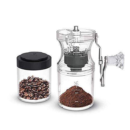 Molinillo de café manual Soulhand de cerámica ajustable con dos tarros de café y mango alargador, ligero y portátil, apto para uso en casa, oficina, camping