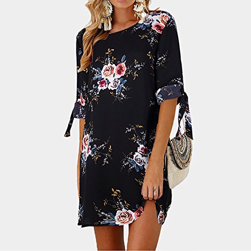 MOMOXI Vestido para Las Mujeres, Vestido de Fiesta de cóctel con Mangas de Bowknot Estampado Floral para Mujer Vestido de Fiesta Informal Casual Color Sólido Redondo Manga Corta Estampado Vintage