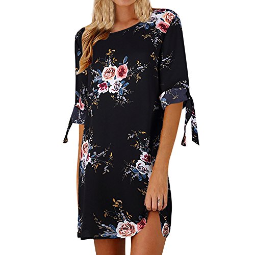 MOMOXI Vestido para Las Mujeres, Vestido de Fiesta de cóctel con Mangas de Bowknot Estampado Floral para Mujer Vestido de Fiesta Informal Casual Color Sólido Redondo Manga Corta Estampado Vintage