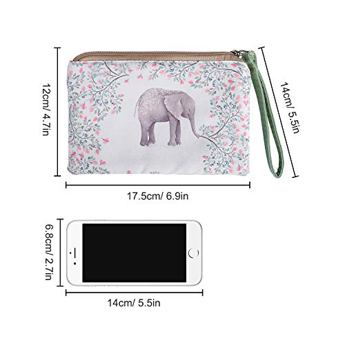 Monedero Carteras de Lona para Mujer Bolso de Mano con Cremallera con Estampado de Elefante para Llaves, Móvil, Barra de Labios, Tarjeta, Niñas Regalo para Navidad (3 Piezas)