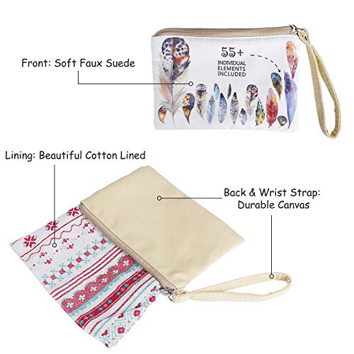 Monedero Carteras de Lona para Mujer Bolso de Mano con Cremallera con Estampado de Elefante para Llaves, Móvil, Barra de Labios, Tarjeta, Niñas Regalo para Navidad (3 Piezas)