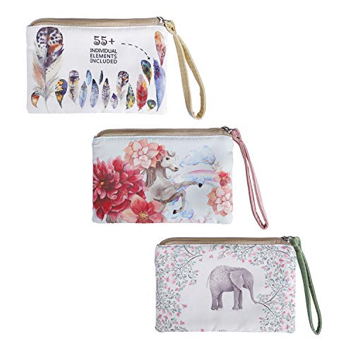 Monedero Carteras de Lona para Mujer Bolso de Mano con Cremallera con Estampado de Elefante para Llaves, Móvil, Barra de Labios, Tarjeta, Niñas Regalo para Navidad (3 Piezas)