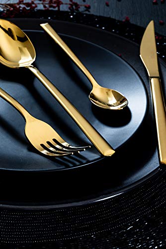Monix Verona Gold - Set de cubiertos de 24 piezas, acero inoxidable 18/10, diseño vanguardista y moderno,acabado pulido brillante dorado, espesor 3 mm (6 comensales)