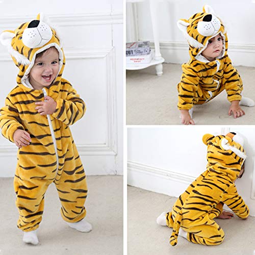 Mono Bebés, Mameluco de bebé con Capucha Franela Monos Estilo Animal Trajes Recién Nacido Unisex Primavera Otoño Invierno Trajes para bebés de 2 a 24 Meses (19-24 Meses, Tigre)