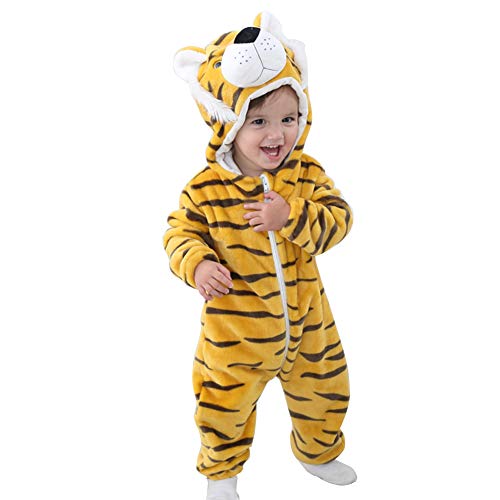 Mono Bebés, Mameluco de bebé con Capucha Franela Monos Estilo Animal Trajes Recién Nacido Unisex Primavera Otoño Invierno Trajes para bebés de 2 a 24 Meses (19-24 Meses, Tigre)