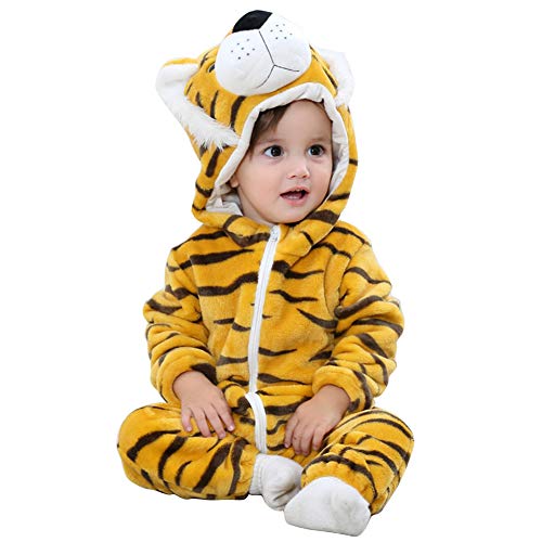 Mono Bebés, Mameluco de bebé con Capucha Franela Monos Estilo Animal Trajes Recién Nacido Unisex Primavera Otoño Invierno Trajes para bebés de 2 a 24 Meses (19-24 Meses, Tigre)