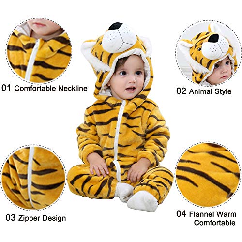 Mono Bebés, Mameluco de bebé con Capucha Franela Monos Estilo Animal Trajes Recién Nacido Unisex Primavera Otoño Invierno Trajes para bebés de 2 a 24 Meses (6-12 Meses, Tigre)