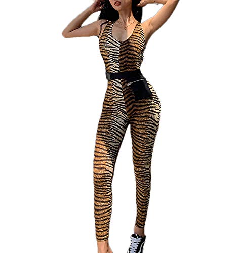 Mono sin Mangas con Rayas de Tigre Sexy Mujeres Yoga Deporte Gimnasio Fitness Entrenamiento Slim Fit Jumpsuit