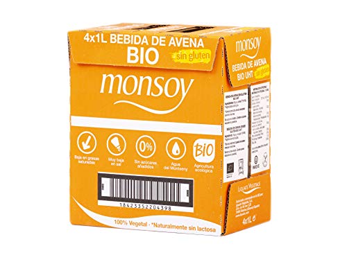 Monsoy - Bebida Ecológica de Avena sin Gluten - Caja de 4 x 1L