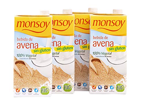 Monsoy - Bebida Ecológica de Avena sin Gluten - Caja de 4 x 1L