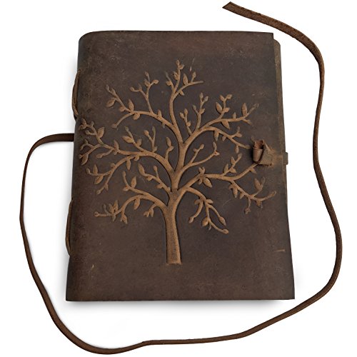 Moonster Cuaderno de Cuero Árbol de la Vida – Diario de Escritura Hecho a Mano – Bloc de Notas para Hombre y Mujer - Papel Blanco Liso 20x15 cm - El Regalo Perfecto para Dibujantes – Diario de Cuero