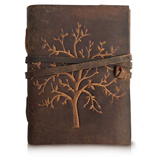 Moonster Cuaderno de Cuero Árbol de la Vida – Diario de Escritura Hecho a Mano – Bloc de Notas para Hombre y Mujer - Papel Blanco Liso 20x15 cm - El Regalo Perfecto para Dibujantes – Diario de Cuero