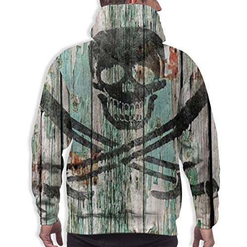 Moshow Sudadera con Capucha para Hombre, Puerta de Madera Vieja con Calavera y Espadas, Sudadera S