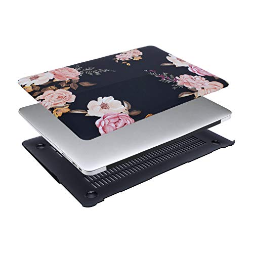 MOSISO Funda Dura Compatible con MacBook Air 13 Pulgadas (A1369 / A1466, Versión 2010-2017), Ultra Delgado Carcasa Rígida Protector de Patrón de Plástico Cubierta, Peonía en Base Negra