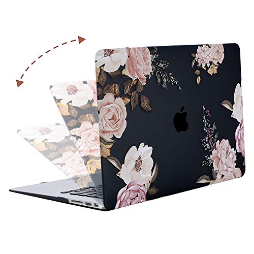 MOSISO Funda Dura Compatible con MacBook Air 13 Pulgadas (A1369 / A1466, Versión 2010-2017), Ultra Delgado Carcasa Rígida Protector de Patrón de Plástico Cubierta, Peonía en Base Negra