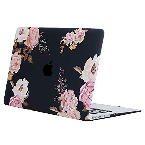 MOSISO Funda Dura Compatible con MacBook Air 13 Pulgadas (A1369 / A1466, Versión 2010-2017), Ultra Delgado Carcasa Rígida Protector de Patrón de Plástico Cubierta, Peonía en Base Negra