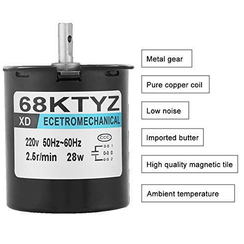 Motor de engranajes síncronos de imán permanente, 68KTYZ AC220V 28W 2.5 20 30 110r / min CW/CCW Torque grande para instrumentos, automatización(2.5RPM)