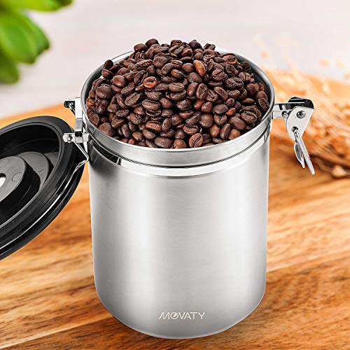 Movaty Recipiente para café, Comida, 21 oz de café con 1 de Acero Inoxidable Medida Cuchara, para Café, té, nueces y Polvos, Color Plata