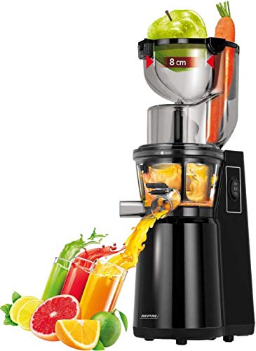 MPM MSO-16 Licuadora prensado en frío para Verduras y Frutas, Baja Velocidad 60RPM, Slow Juicer, 2 tamaños de Malla función inversa, 200W, 200 W, 1 Liter, Negro