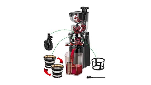 MPM MSO-16 Licuadora prensado en frío para Verduras y Frutas, Baja Velocidad 60RPM, Slow Juicer, 2 tamaños de Malla función inversa, 200W, 200 W, 1 Liter, Negro