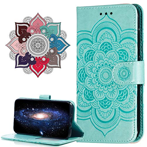 MRSTER Funda para Huawei Y5 2018, Estampado Mandala Libro de Cuero Billetera Carcasa, PU Leather Flip Folio Case Compatible con Huawei Y5 2018 / Honor 7S. LD Mandala Green