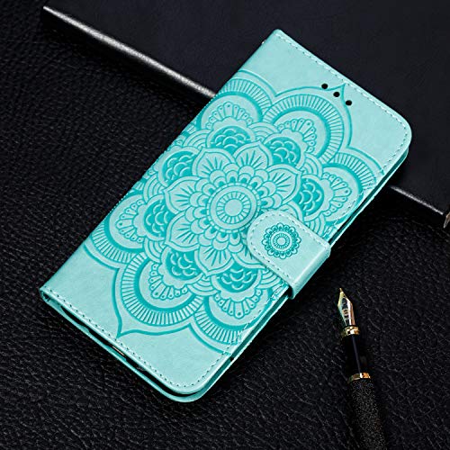 MRSTER Funda para Huawei Y5 2018, Estampado Mandala Libro de Cuero Billetera Carcasa, PU Leather Flip Folio Case Compatible con Huawei Y5 2018 / Honor 7S. LD Mandala Green