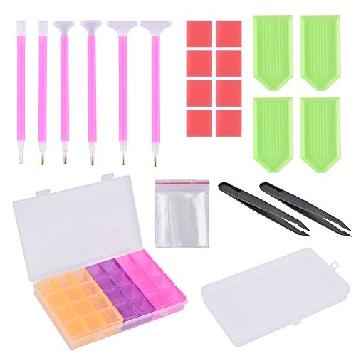 MS.DEAR 42 PCS Herramientas de Pintura de Diamante 5D Diamond Painting Tool, Kit de Herramienta de Punto de Cruz, Bordado de Diamante Para Arte, Pinzas/Pluma/Pegamento/Bolsa De Plástico