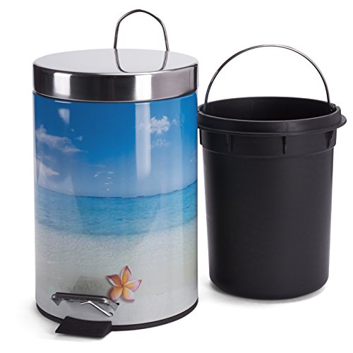 MSV Paradise Cubo de Basura con Pedal 3 L, Acero Inoxidable, Playa, 25.6x16.5x16.5 cm